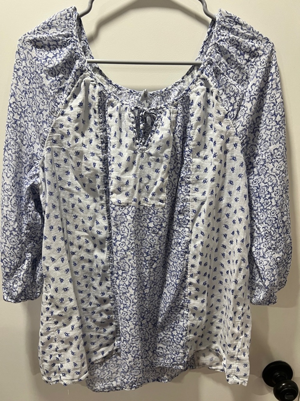 Old Navy Blue and White Printed Peasant Tunic